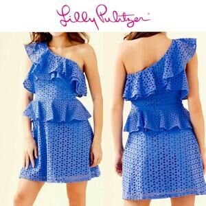 6 LILLY PULITZER Josey Dress Flower Petal Eyelet Blue $228